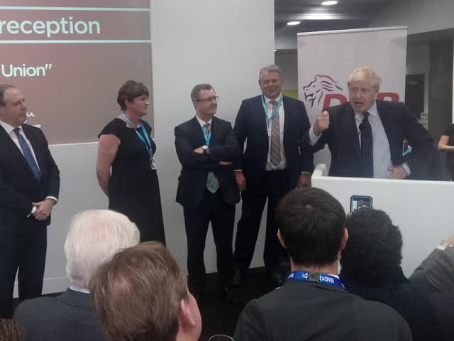 Boris Johnson at 2019 DUP event just before the party endorsed his first planned protocol
