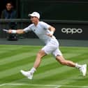 Andy Murray plays a forehand during a practice session ahead of Wimbledon, where he will face Ryan Peniston in the first round