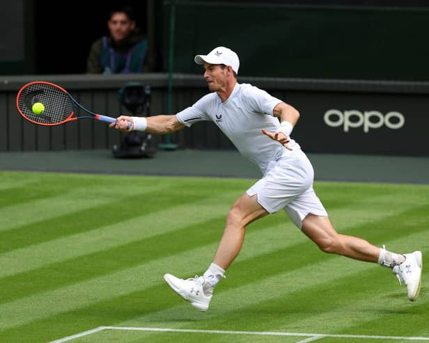 Andy Murray plays a forehand during a practice session ahead of Wimbledon, where he will face Ryan Peniston in the first round