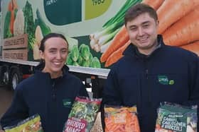 Loughgall-based vegetable growers and packing company Gilfresh Produce has been awarded a tender to supply several prepared vegetables lines to ALDI Ireland as part of its ‘Nature’s Pick’ range. Pictured are Naomi Anderson, new product development technologist at Gilfresh Produce and Matthew Johnston, account executive at Gilfresh Produce