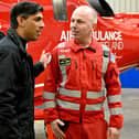 Prime Minister Rishi Sunak during a visit to Air Ambulance Northern Ireland at their headquarters in Lisburn on Sunday evening. Pic: Carrie Davenport/PA Wire