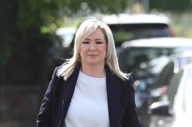 Sinn Fein Vice President Michelle O'Neill  arrives at St Patrick's Primary School polling station in Coalisland, County Tyrone to cast her vote in the Northern Ireland council elections