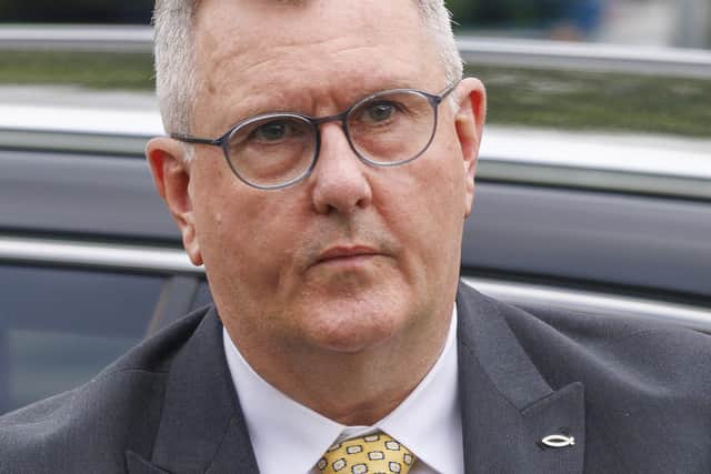 Sir Jeffrey Donaldson arriving at Newry Crown Court today, where he and his wife Lady Eleanor Donaldson are accused of - and deny - historical sexual offences (Liam McBurney/PA Wire)