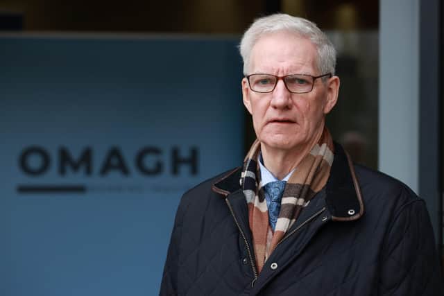 Former RUC sub-divisional commander James Baxter, after giving evidence at the Strule Arts Centre in Omagh, Co Tyrone, for the first substantive hearing in the Omagh Bombing Inquiry, which will examine whether the atrocity could reasonably have been prevented by UK authorities, Tuesday, February 18, 2025: Liam McBurney/PA Wire