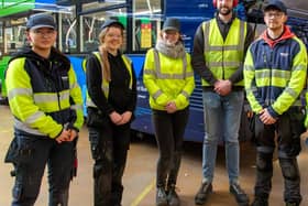 Northern Ireland zero-emission transport manufacturer is planning to recruit 80 new apprentices as the business continues to expand in the UK and Europe. Pictured are some of the Wrightbus apprentices including Hannah, third left, and Nathan, fourth left