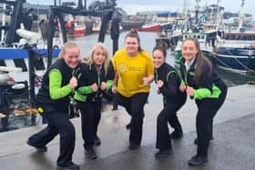 Asda staff from Kilkeel are running the Belfast Marathon relay to raise money for the Cancer Fund for Children; Jenna Pugh, Isla Curran, Shauna McCartan, Nicole Hennity and Natalie Wallace work in the store’s bakery, deli, produce and chilled departments.