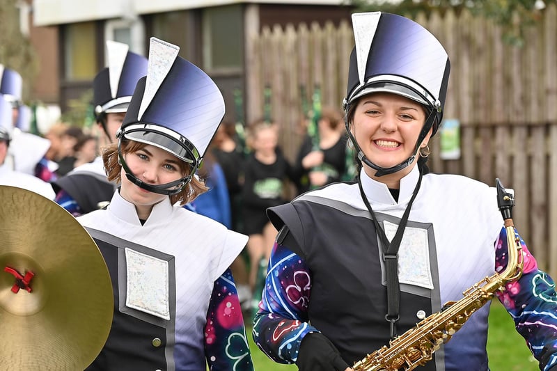 The Clover High School Band from South Carolina took to the streets of Larne to play a medley of musical hits on Wednesday