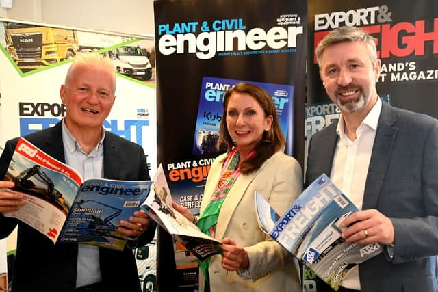Dominic McClements, managing director of North-West News Group which acquired Hillsborough-based magazine and events company 4SM (NI) Ltd. Also pictured are Garfield
Harrison and Helen Beggs of 4SM (NI)