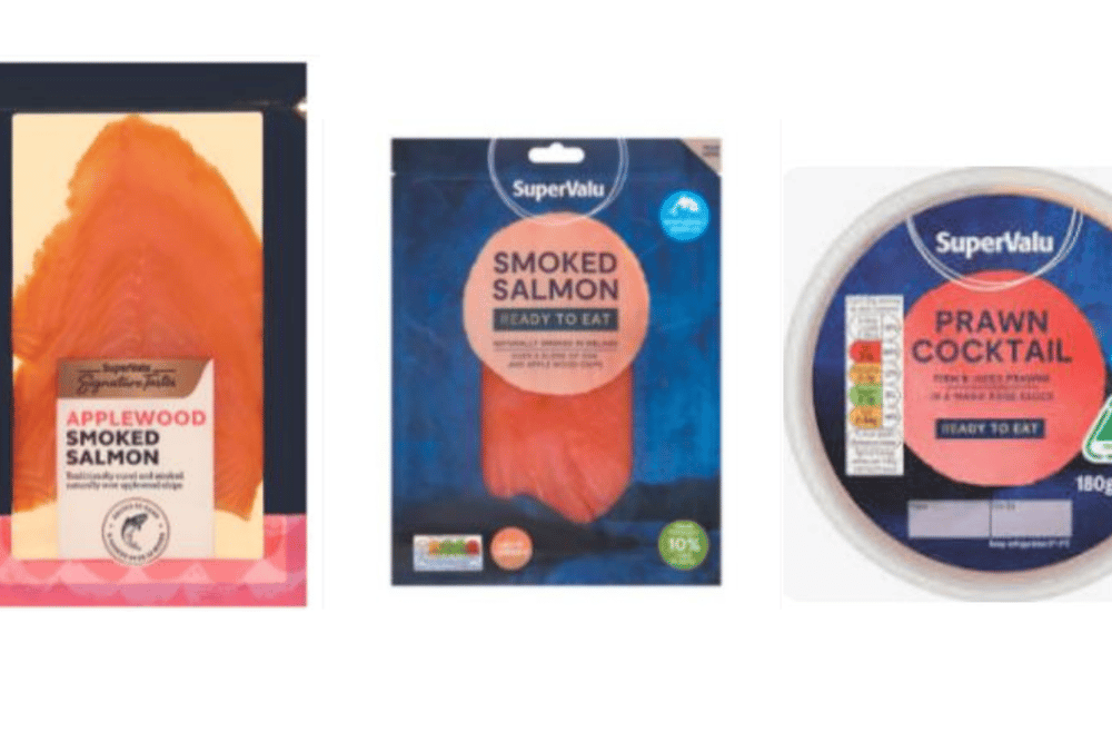 SuperValu's applewood smoked salmon, smoked salmon, and prawn cocktail have been recalled due to contamination. Photo: FSA