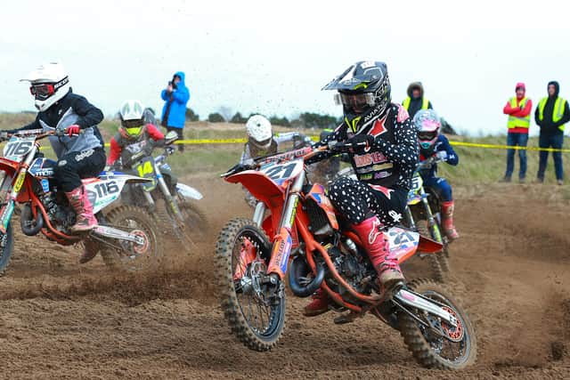 Omagh’s Lewis Spratt (21) claimed three wins from three starts at the opening round of the 2023 Beyond Signage Ulster Youth championship at Magilligan MX Park