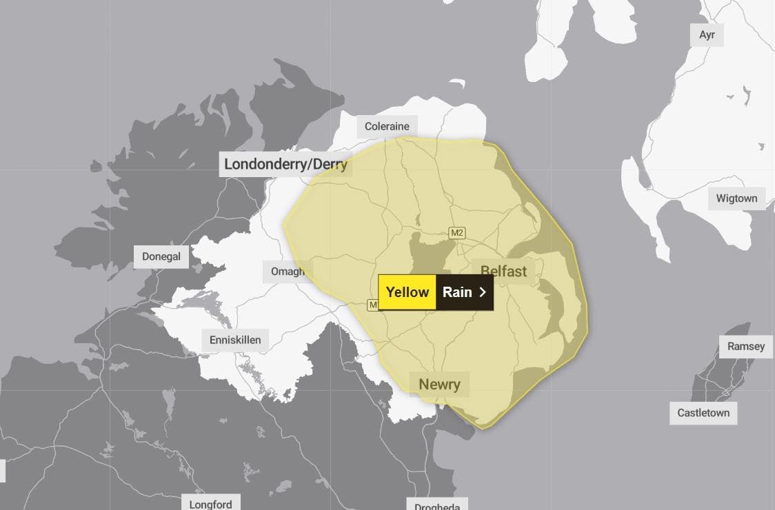 Traffic & Travel: Second yellow weather warning for rain issued for NI - evening commute disruption possible