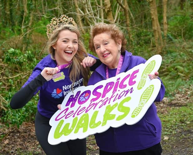 Pictured at the launch of the 2024 NI Hospice Celebration Walks are Miss Northern Ireland Kaitlyn Clarke, NI Hospice’s Vice President Olivia Nash