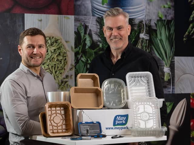 Tom Arkwright, senior packaging technologist at Moy Park and Matt Harris, head of packaging at Moy Park are pictured as the company reveals it has reached a significant milestone in its sustainable packaging strategy, reducing its overall packaging by 10% in the past 12 months