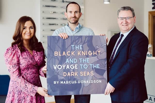 Colleen O’Hare, managing director of Granite Exchange, Marcus Donaldson, author of The Black Knight and the Voyage to the Dark Seas & Jonathan McKeown, founder of the state-of-the-art podcast studio in Newry’s Granite Exchange – Granite Podcast Studio