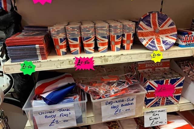 The Union Flag Shop on the Newtownards Road in Belfast was exceptionally busy today, Friday.