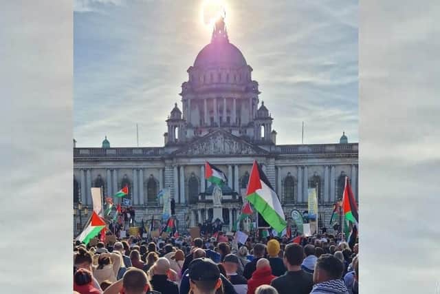 An image of an earlier pro-Palestine demonstration in Belfast put online by on the IPSC's Belfast social media feed
