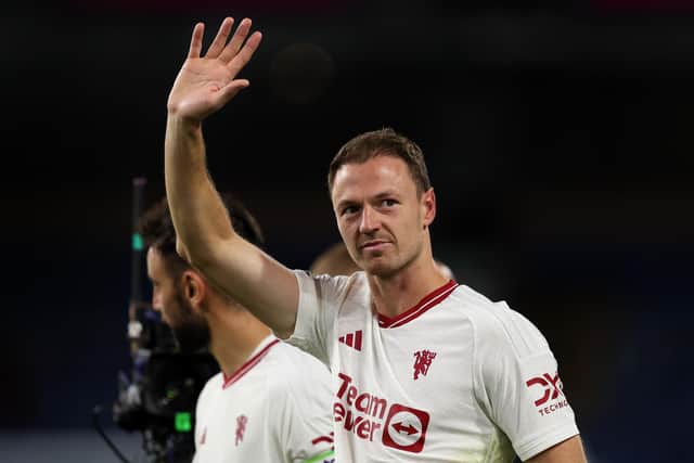 Jonny Evans of Manchester United waves to the fans at full time during the Premier League match between Burnley FC and Manchester United at Turf Moor in Burnley, England. (Photo by Matt McNulty/Getty Images)