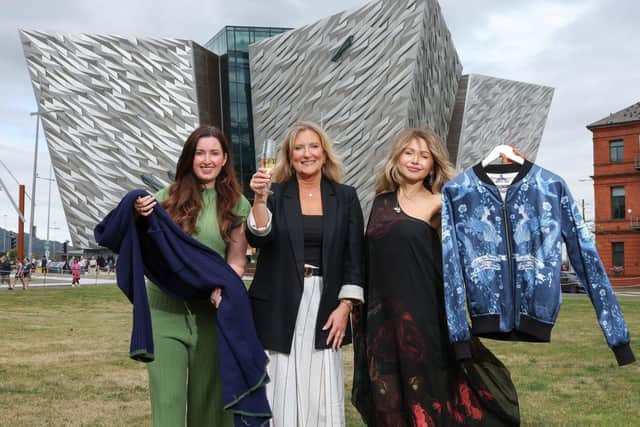 Judith Owens MBE, CEO of Titanic Belfast (centre) is joined by Niaobh Beatty, founder of NIAO Knitwear (left) and Sarah O’Neill, founder of Éadach who will both feature in the event. Tickets are priced at £65pp, for more information and to book go to www.titanicbelfast.com