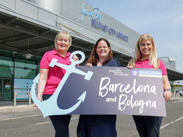 Belfast City Airport has officially commenced its highly anticipated charter services to Barcelona and Bologna with Royal Caribbean International. Pictured is Jennifer Callister, head of Ireland sales, Royal Caribbean, Ellie McGimpsey, aviation development manager, Belfast City Airport, Michelle Ryan, sales development manager Ireland & Northern Ireland, Royal Caribbean