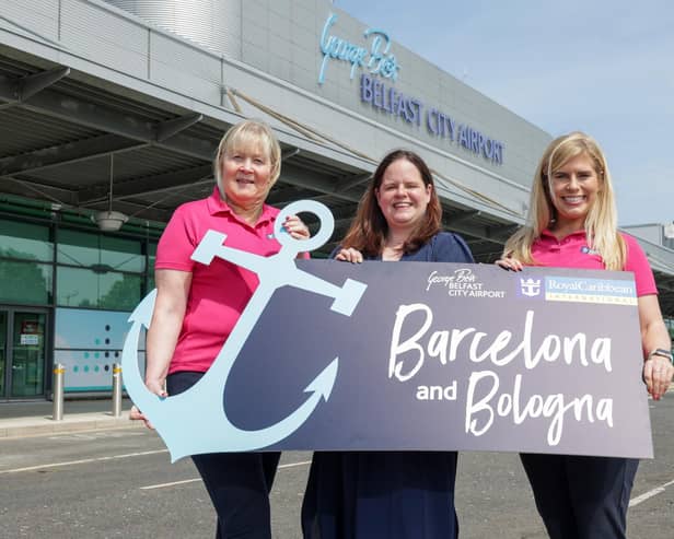 Belfast City Airport has officially commenced its highly anticipated charter services to Barcelona and Bologna with Royal Caribbean International. Pictured is Jennifer Callister, head of Ireland sales, Royal Caribbean, Ellie McGimpsey, aviation development manager, Belfast City Airport, Michelle Ryan, sales development manager Ireland & Northern Ireland, Royal Caribbean