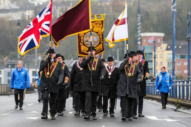Several thousand Apprentice Boys have taken part in the annual Lundy parade in Londonderry. Photo: Lorcan Doherty / Press Eye