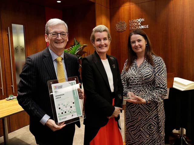 Sam Davidson, group human resources director at Henderson Group and Gayle Clinghan, talent manager at Henderson Group are pictured with British Chambers of Commerce director general, Shevaun Haviland with the Workforce Developer Award, recently rewarded to Henderson Group at the British Chambers of Commerce annual Chamber Business Awards 2023