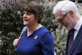Dame Arlene Foster, former first minister of Northern Ireland, arrives to give evidence to the UK Covid-19 Inquiry at Dorland House in London