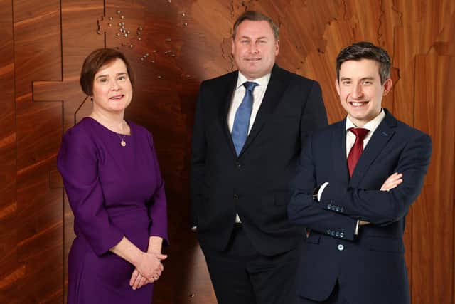 Global law firm, Eversheds Sutherland, has appointed Ian McFarland as employment partner in its Belfast office. Pictured are Joanne Hyde, partner and head of employment and labour, Alan Connell, managing partner and Ian McFarland, employment partner