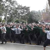 The pupils of Dilworth School in New Zealand perform a haka in honour of their teacher, Dungannon man Ally Patterson, who has moved to Australia