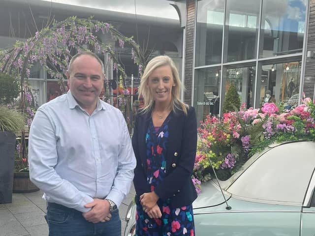 Starbucks a welcome addition to thriving Boulevard says DUP MP. Pictured is Carla Lockhart MP with Mr Chris Nelms, manager at the Boulevard