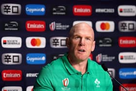 Ireland forwards coach Paul O'Connell during a press conference at the Stade de France in Paris before facing South Africa. (Photo by Gareth Fuller/PA Wire).