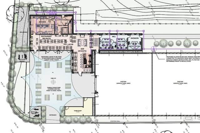 The proposed restaurant and café would be built next to existing agricultural sheds. Image: ABC planning portal