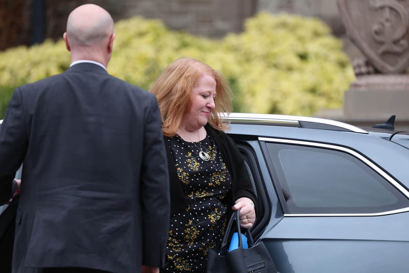 Naomi Long, Minister of Justice in the Northern Ireland arrives at Stormont Castle