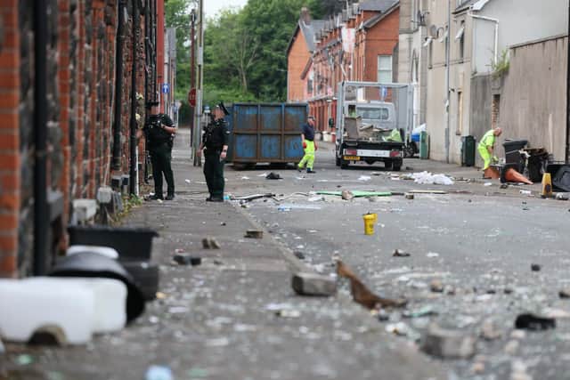The aftermath of recent rioting in Ballymena.
