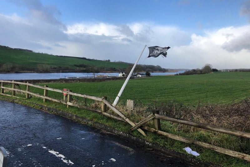 Flag pole blown over due to the 80mph gusts in the Causeway Coast and Glens area