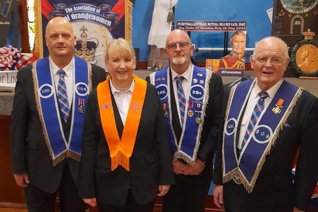 More generations of Orangeism: Dad with his two sons and daughter are Brother Paul Atcheson-Blair, O'Haras True Blues LOL 804, Sister Petula Blair, 1st Committee of Dalriada Daughters of Dalriada WLOL 234, Brother Gary Blair O'Haras True Blues LOL 804, Brother William Blair, O'Haras True Blues LOL 804