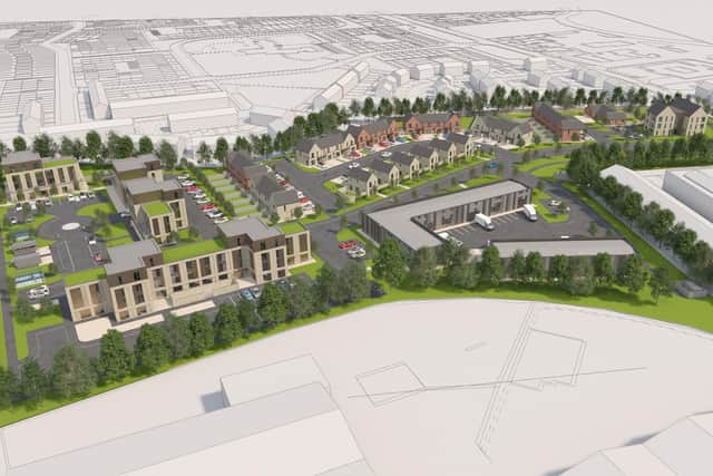 The £23million redevelopment of a site on the Moira Road in Lisburn has been recommended for approval by Lisburn & Castlereagh City Council’s Planning Committee. The planning application was submitted by Holywood-based Lacuna Developments Limited and include residential and business accommodation as well as other facilities such as car/cycle parking and landscaping. Once built, 38 houses and 53 apartments will provide accommodation for around 220 people and will help meet a local housing need. In addition, six business units and three flexible workspaces will accommodate around 55 jobs on-site. The developer anticipates that a further 25 posts in business and employment will be supported by resident expenditure. Pictured are CGI of the site (courtesy of Turley planning consultants, Belfast)