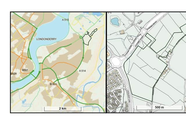 An image of the development area with city to scale, and right in close up
