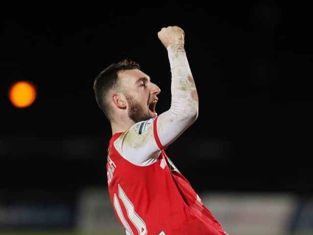 Jamie McDonagh celebrates scoring for Cliftonville in 2022. (Photo by INPHO/Jonathan Porter)