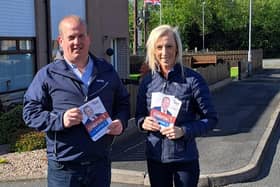 DUP councillor Clement Cuthbertson who has been elected in Mid Ulster, pictured with DUP MP Carla Lockhart