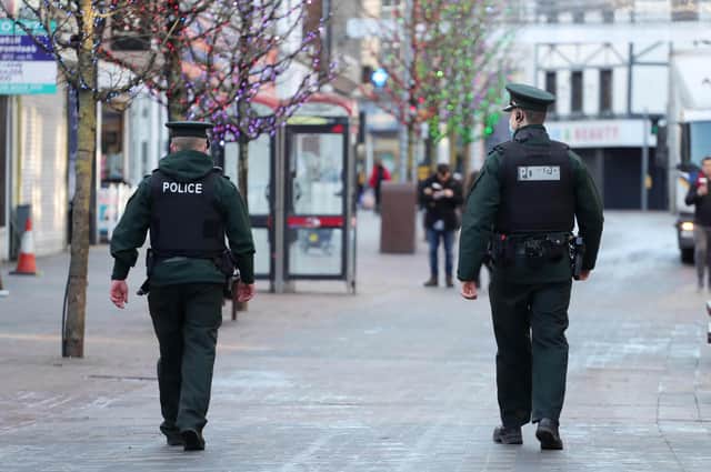 PSNI officers on patrol  in Lisburn city centre,. Photo: Kelvin Boyes /  Press Eye.