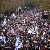 Tens of thousands took part in a march against antisemitism in London in the wake of the Hamas attack on Israel on 7 October. The parade was organised by the volunteer-led charity Campaign Against Antisemitism in central London on Sunday 26 November.
Photo: Jordan Pettitt/PA Wire