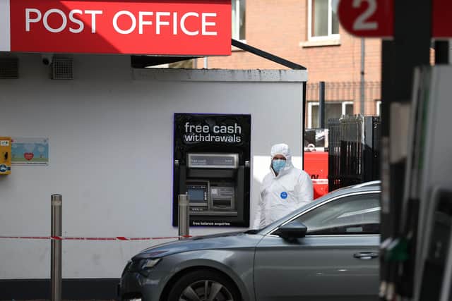 Police investigating damage caused to an ATM in on the Killylea Road in Armagh in the early hours of Wednesday, March 22. Picture by Jonathan Porter // PressEye
