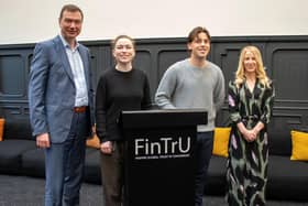 Financial services company FinTrU will be creating new jobs in Belfast and the north west through its graduate programme with roles available across the business. Pictured is Declan Breslin, chief revenue officer; Jodie Kelly, Associate, Oisin McGarvey, Analyst 2 and Sinead Carville, chief people officer. Jodie and Oisin both joined FinTrU through previous Graduate programmes