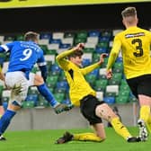 Joel Cooper scores in Linfield's 3-0 win over Annagh United