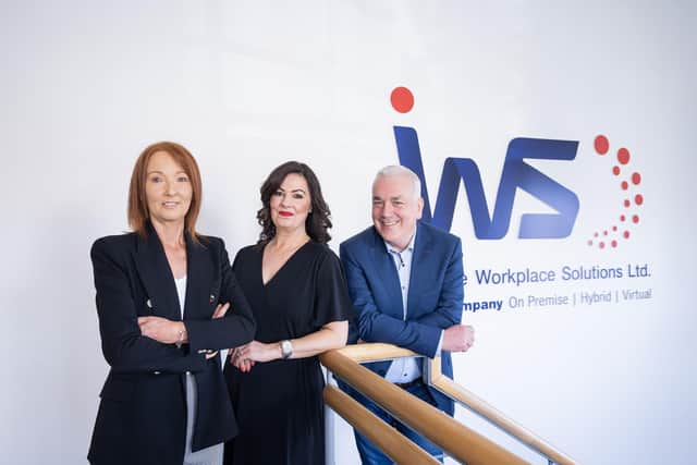 New IT solutions and document technology leader Innovative Workplace Solutions (IWS) has announced further expansion in Northern Ireland, with the addition of a new office supplies business to its portfolio. Red Workplace Solutions, a well known Northern Ireland office supplies business led by Rosemary Hamilton in conjunction with Christine Rankin has joined forces with IWS. Pictured are Christine Rankin, Rosemary Hamilton and Mark McPhillips, Innovative Workplace Solutions (IWS)