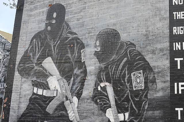 A UVF mural in east Belfast. Families of 10 people who were murdered in a number of bombing and gun attacks in the 1970s have been told there is not enough evidence to prosecute a former police officer. The killings were linked to the UVF Glenanne gang. Photo: Arthur Allison/Pacemaker Press.