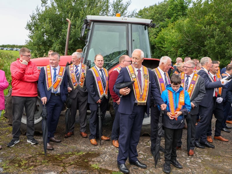 Orangemen pictured in the field before the parade starts