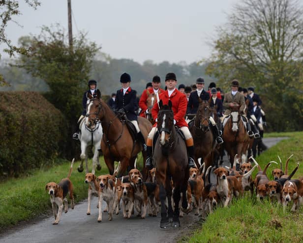 File photo dated 02/11/13 of huntsmen and hounds.