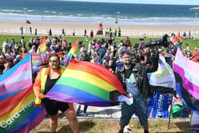 A number of Pride events have been held in Northern Ireland recently. Gathered for Causeway Pride at the West Strand in Portrush.